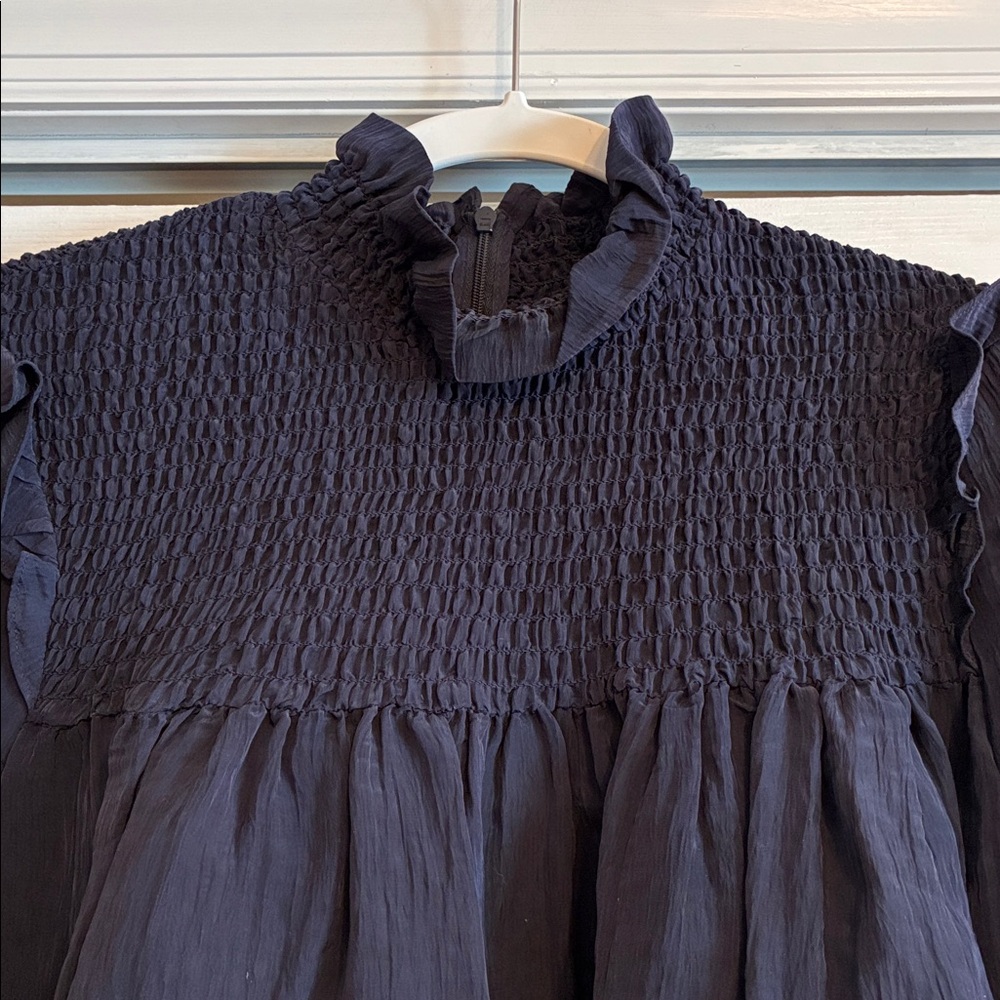 French Connection Navy Smocked Blouse - Picture 3 of 10